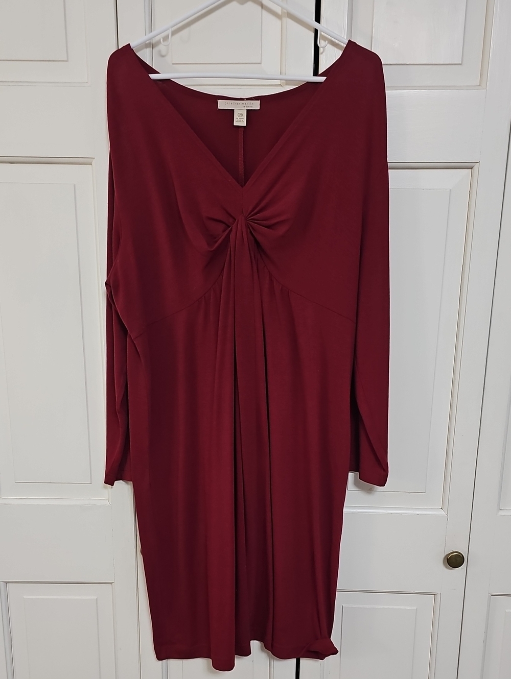 Twist-Front V-Neck Midi Dress in Deep Wine